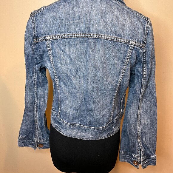 Express Denim Jacket Size Small 100% Cotton Button Down Medium Wash Waist Length - Picture 6 of 8